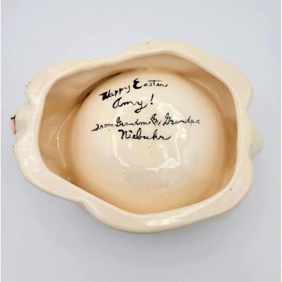 Handmade Ceramic Bunny Rabbit Trinket Candy Dish  with the name "Amy" - 1969 - Picture 6 of 8
